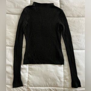 Dark Gray Ribbed faux Turtleneck Sweater
